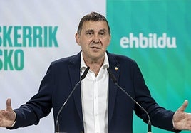 El coordinador general de EH Bildu, Arnaldo Otegi, en una rueda de prensa.