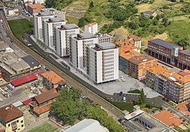 Infografía de los cinco edificios de 180 viviendas proyectados en el barrio de Lamiako.