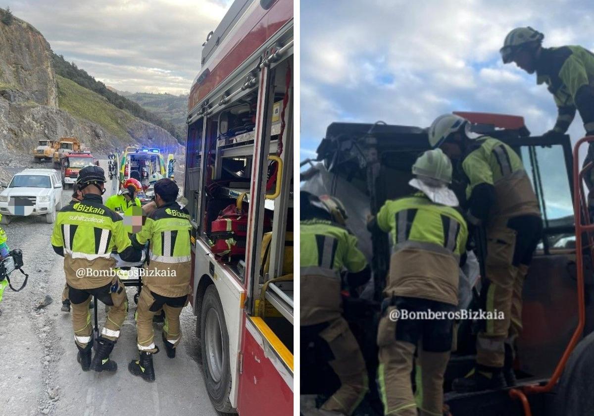Un operario resulta herido en Carranza tras caer una piedra sobre la cabina en la que trabajaba