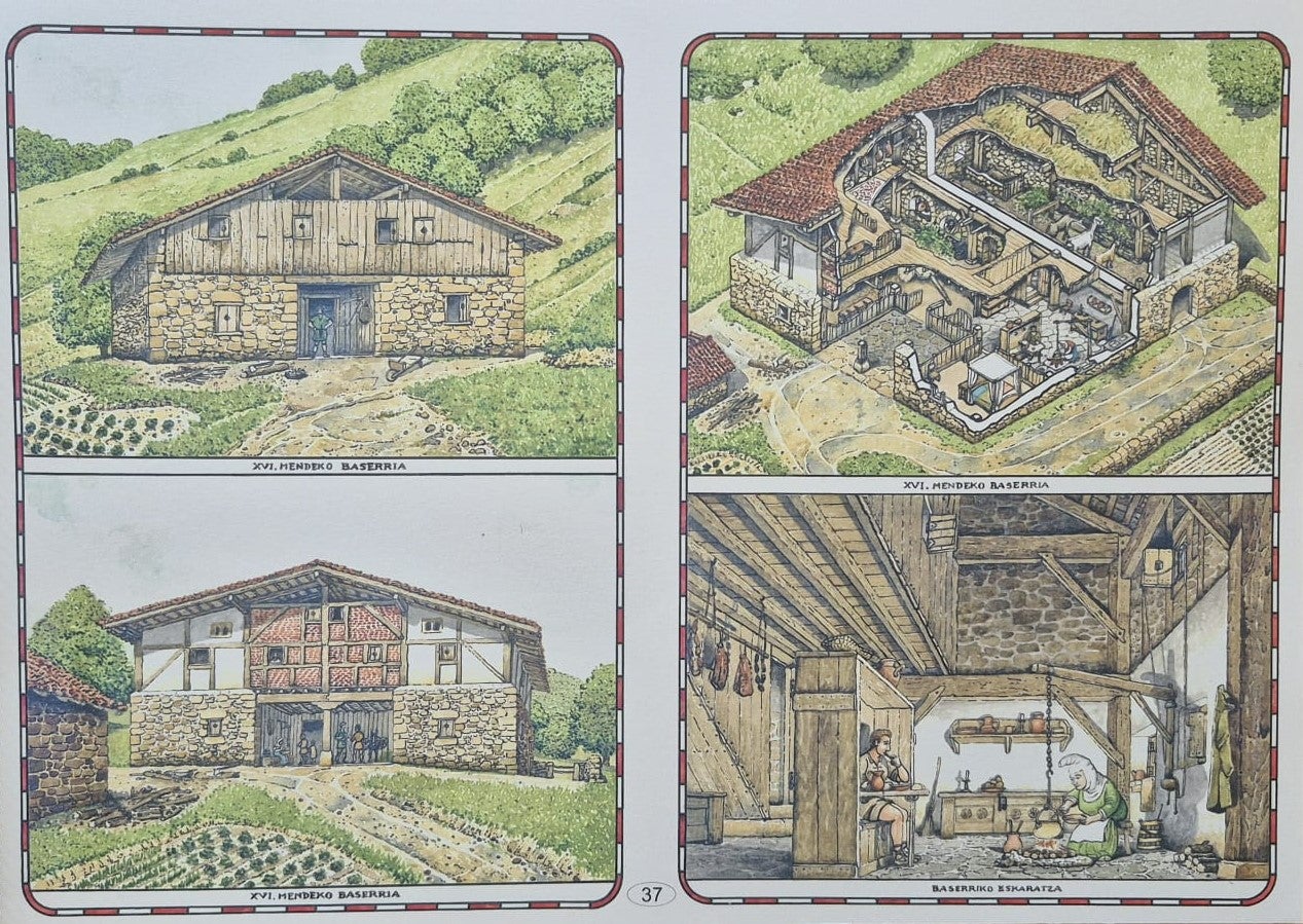 Imagen exterior y distribución interior del caserío de Bermeo en el siglo XVI.