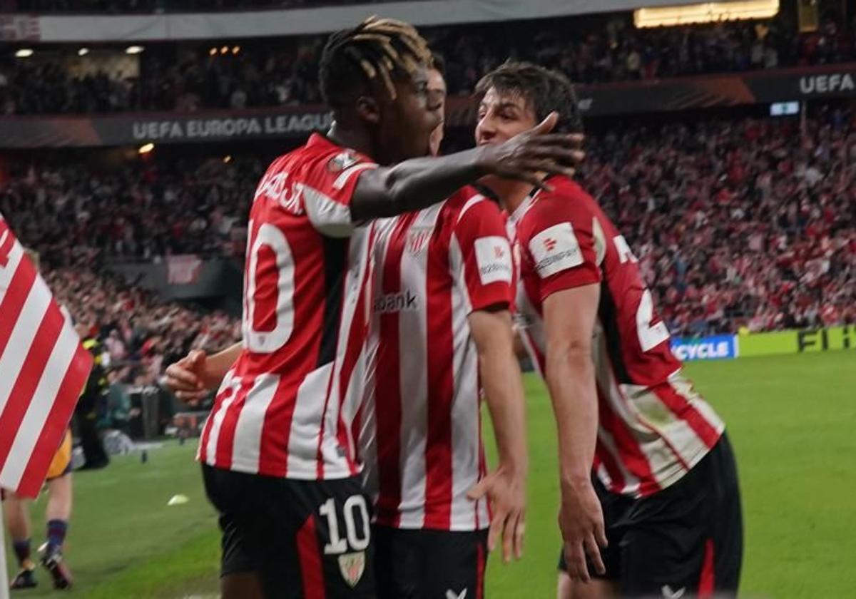 La euforia de Nico tras sus dos goles: «Somos candidatos a ganar la Europa League»