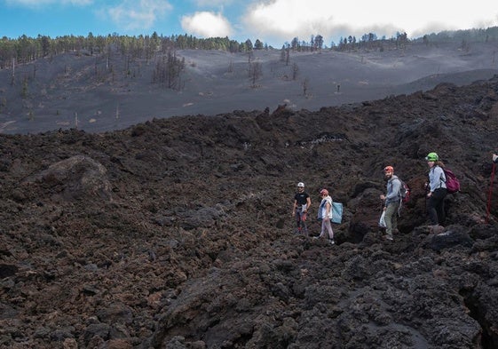 La expedición PaLMALab durante la recogida de muestras el pasado febreron en el volcán de La Palma