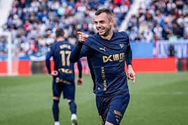 Jordán celebra uno de sus dos goles al Leganés.