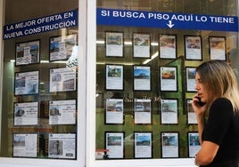 Una mujer consulta los anuncios de una inmobiliaria.