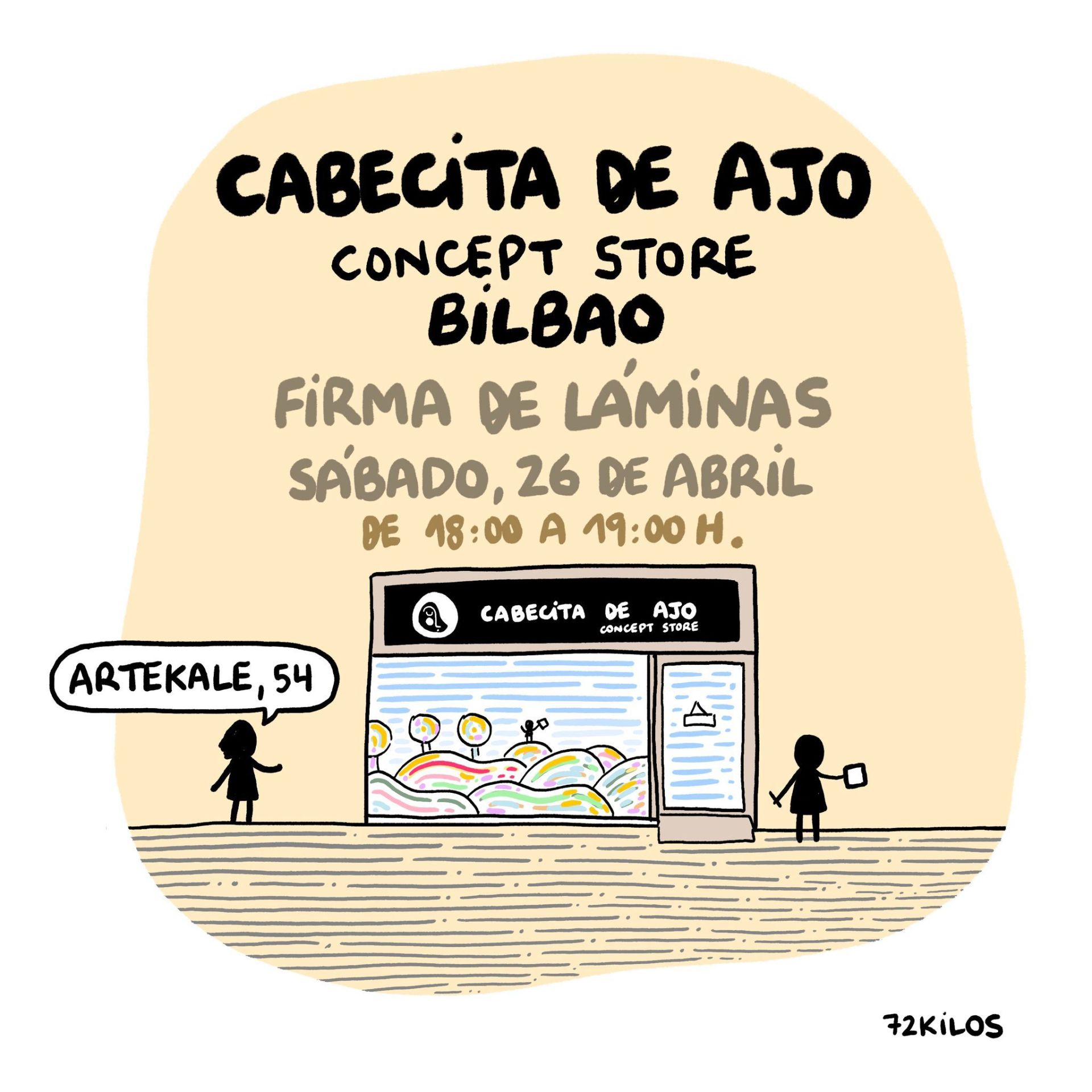 El dibujante &#039;72 kilos&#039; lanza 30 láminas con sus viñetas favoritas y las presenta en esta tienda de Bilbao