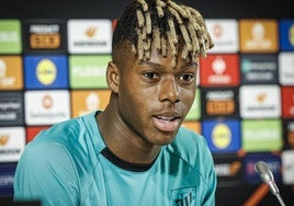 Nico Williams, durante la comparecencia de hoy en San Mamés.