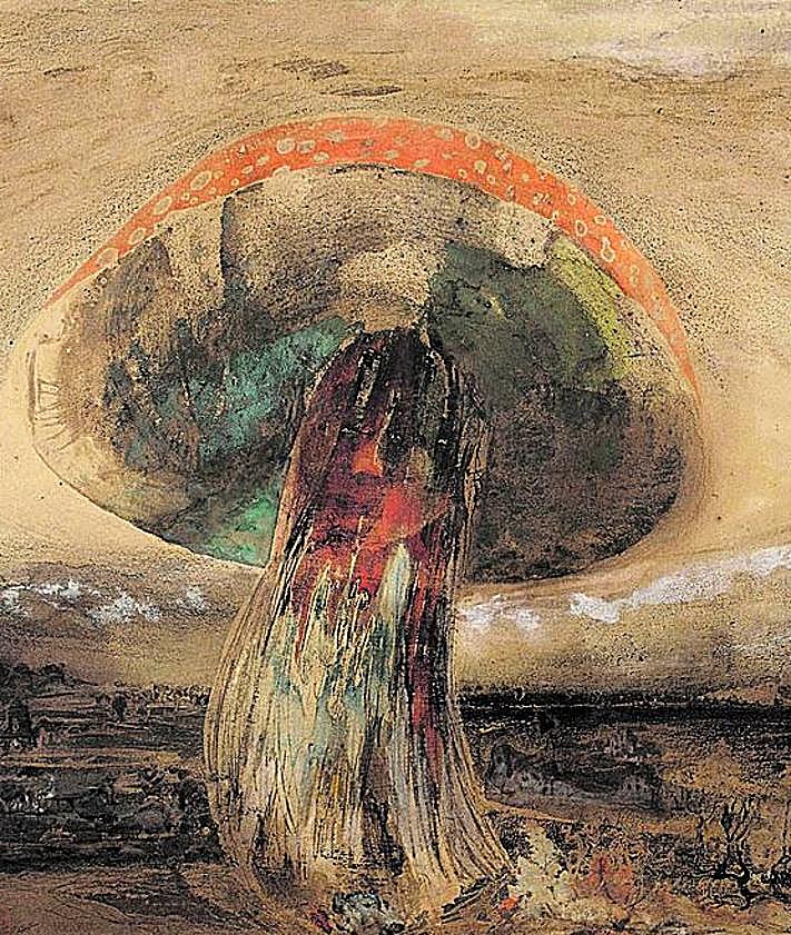 Imagen secundaria 2 - 1. 1. 'La ciudad de Vianden, con la cruz de piedra' (1871) refleja su pasión por la arquitectura gótica. 2. 'Cadena' (1864) es un dibujo inspirado en 'Los miserables') (1862). 3. 'Champiñón' (1850) aprisiona un rostro humano en el tallo.