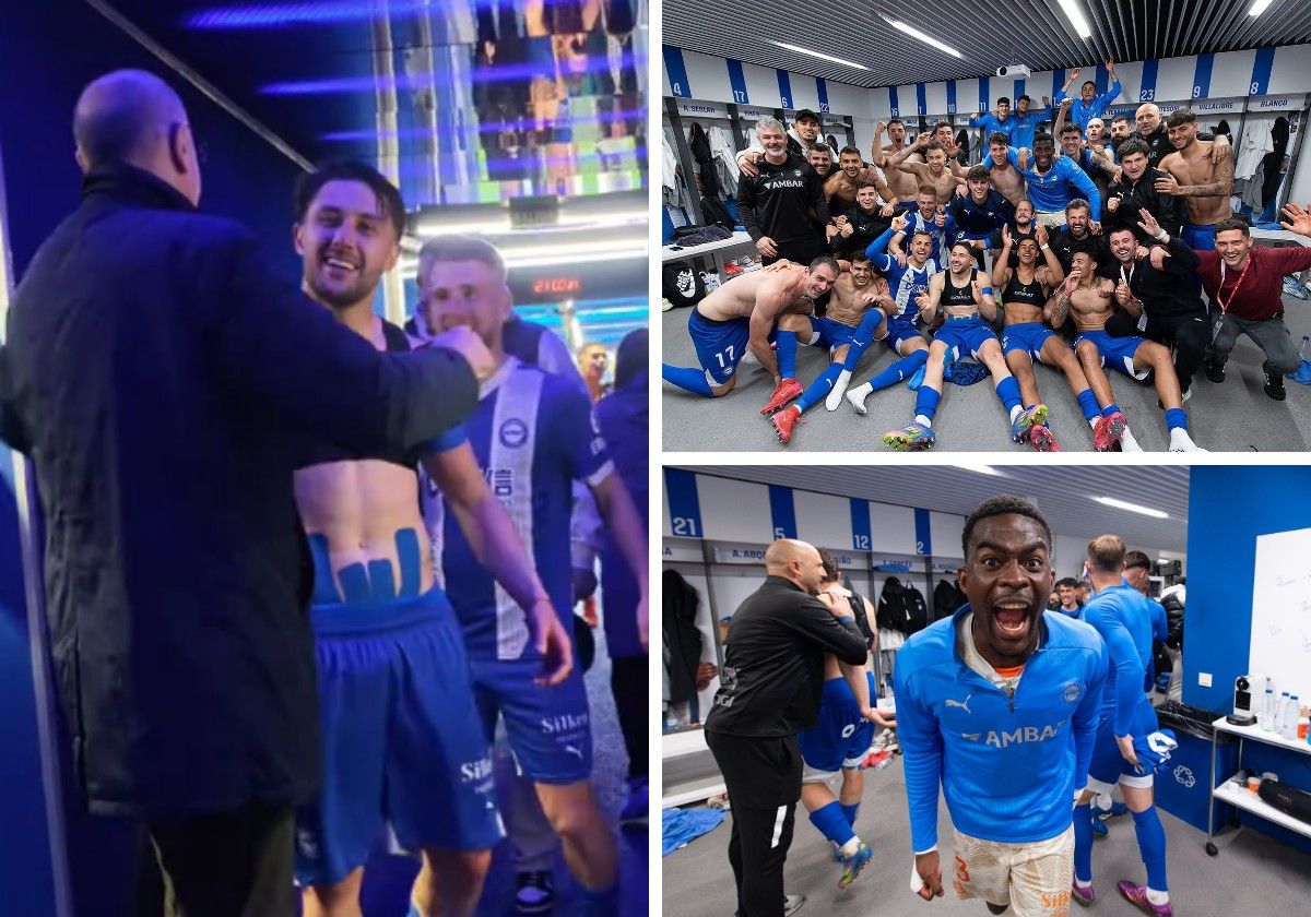 La celebración del Alavés tras ganar al Valencia.
