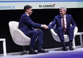 El lehendakari, Imanol Pradales, y el presidente de la Xunta de Galicia, Alfonso Rueda, en un momento del Foro Agenda Atlántica.