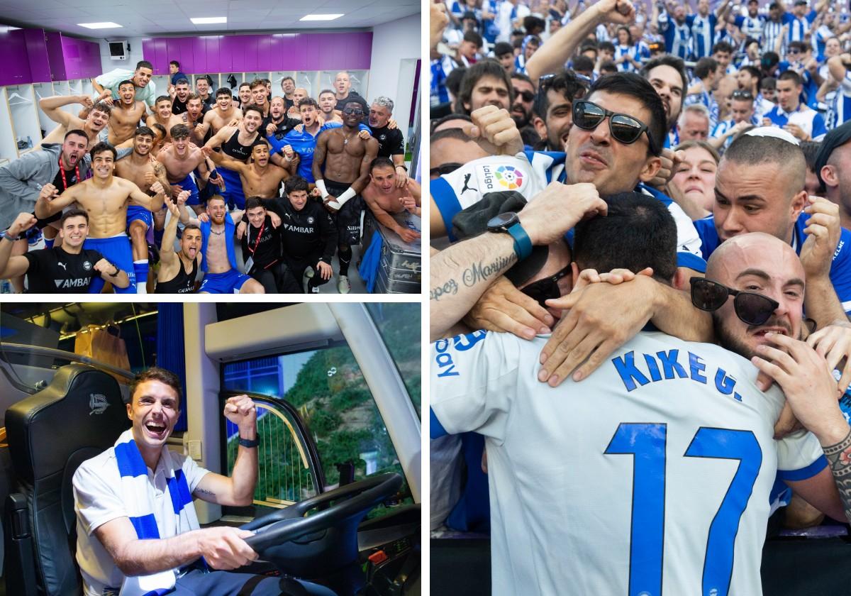 Kike engullido por la grada, Guevara de chófer, la bufanda de Coudet... Así fue la celebración del Alavés