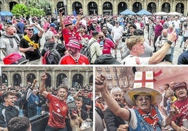 Los seguidores del Manchester United ganaron por goleada en la Plaza Nueva. El ánimo no decayó en ningún momento. Algunos aficionados lucieron looks de lo más excéntricos.