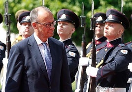 El canciller alemán, Friedrich Merz, este jueves en Lituania.