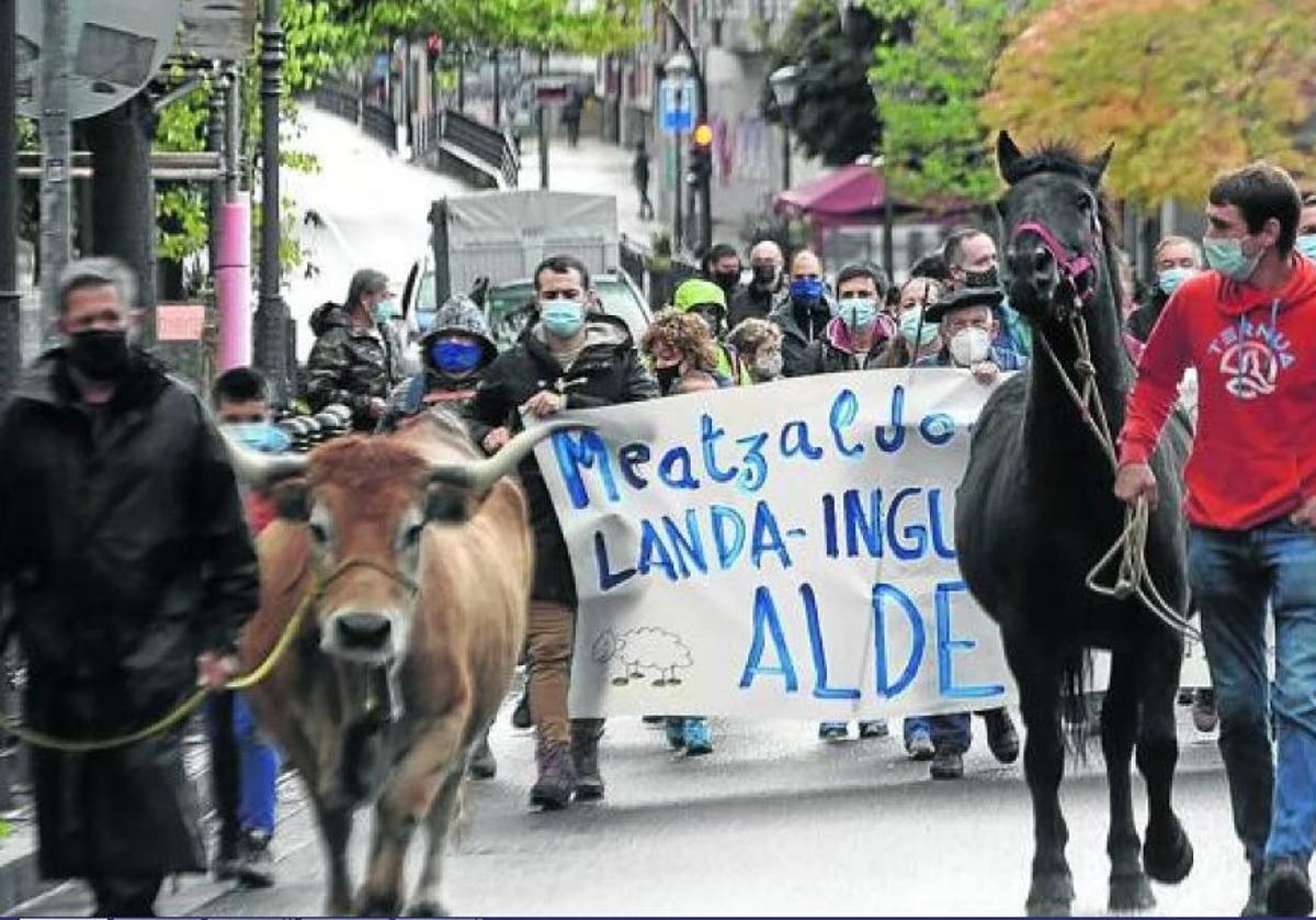 Manifestación de ganaderos durante la pandemia por la situación de Triano.