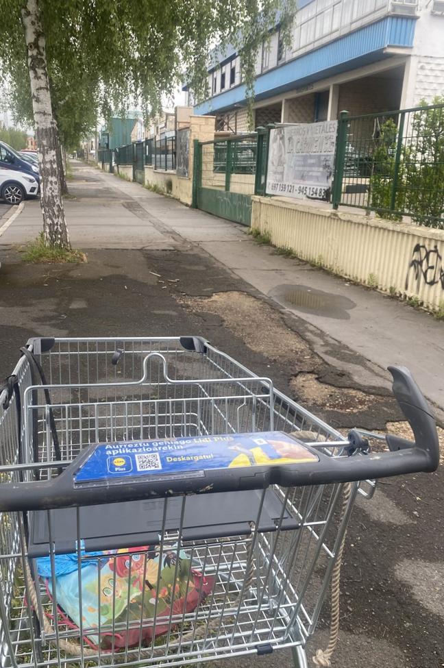 Carrito de supermercado abandonado en las cercanías de uno de los desguaces a los que acuden estos ladrones de cable y chatarra.