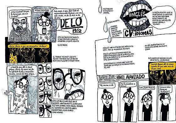 Selección de viñetas de 'Una casa en La Ciudad', en las que Ilu Ros combina el blanco y negro con el color.