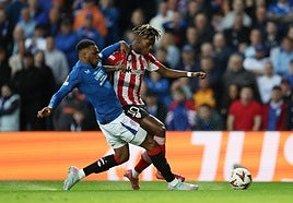 Nico Williams, en el partido europeo contra el Rangers.