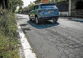 Pavimento agrietado y socavones en la Avenida de San Prudencio.