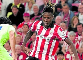 Nico Williams, en el último partido liguero de la pasada temporada frente al Barça en San Mamés.