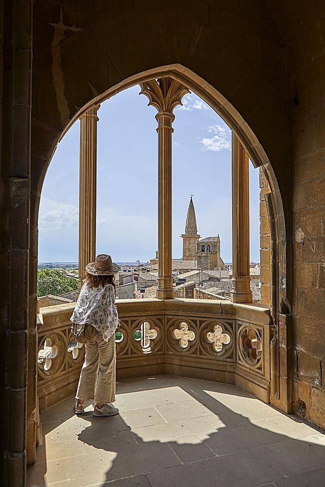 Vista de la iglesia de San Pedro desde el Palacio Real de Olite.