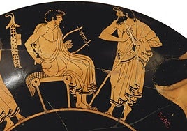 K. a. V. mendeko zeramika grekoko pieza batean irudikatutako Homero.