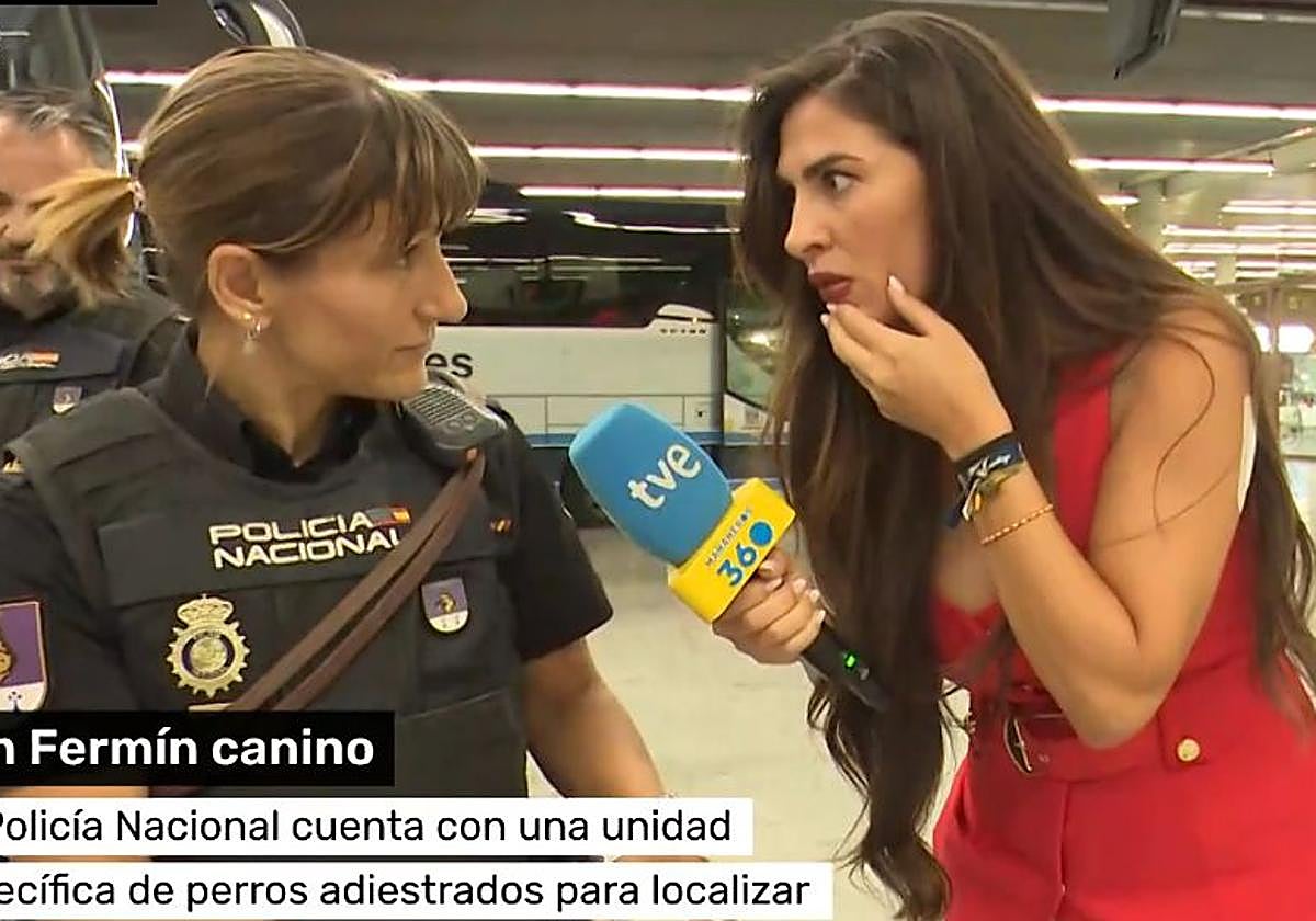 El momento surrealista de una reportera de RTVE en Sanfermines: un perro policía encuentra droga a una joven en directo