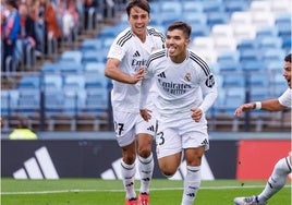 Yusi celebra un gol con el Real Madrid Castilla.