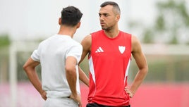 Jordán, en un entrenamiento de esta pretemporada con el Sevilla.