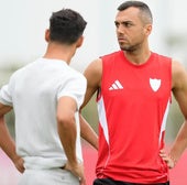 Jordán, en un entrenamiento de esta pretemporada con el Sevilla.