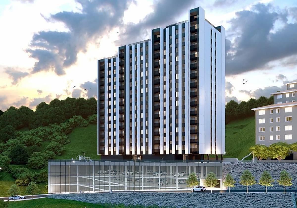 Infografía de cómo quedará el edificio, con aparcamiento inferior, junto alGgrupo Mendia.