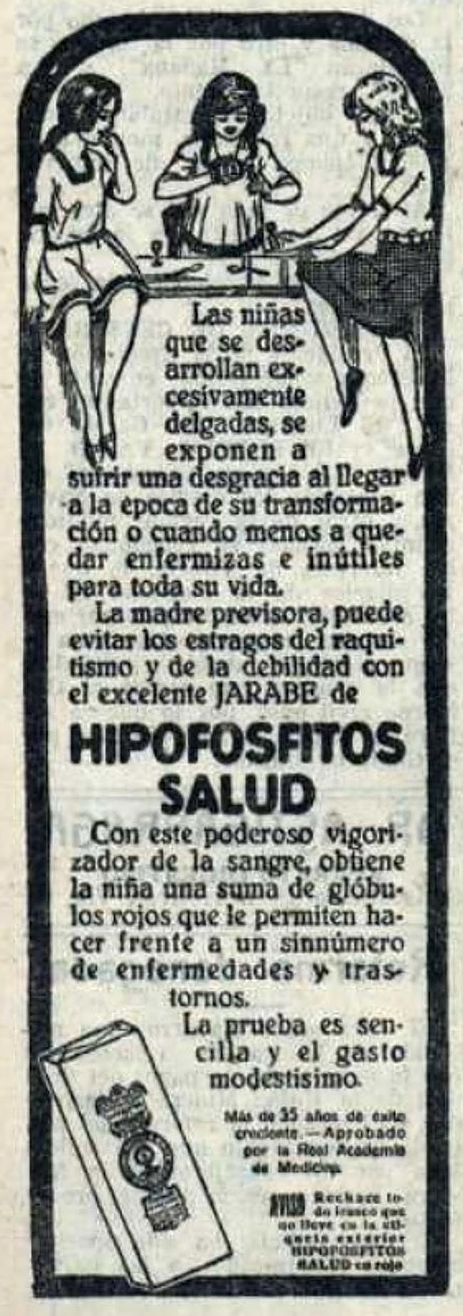 Hipofosfitos Salud, para «las niñas que se desarrollan excesivamente delgadas».