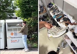 Deja en un contenedor de ropa usada sus zapatillas y alucina al descubrir dónde acaban...