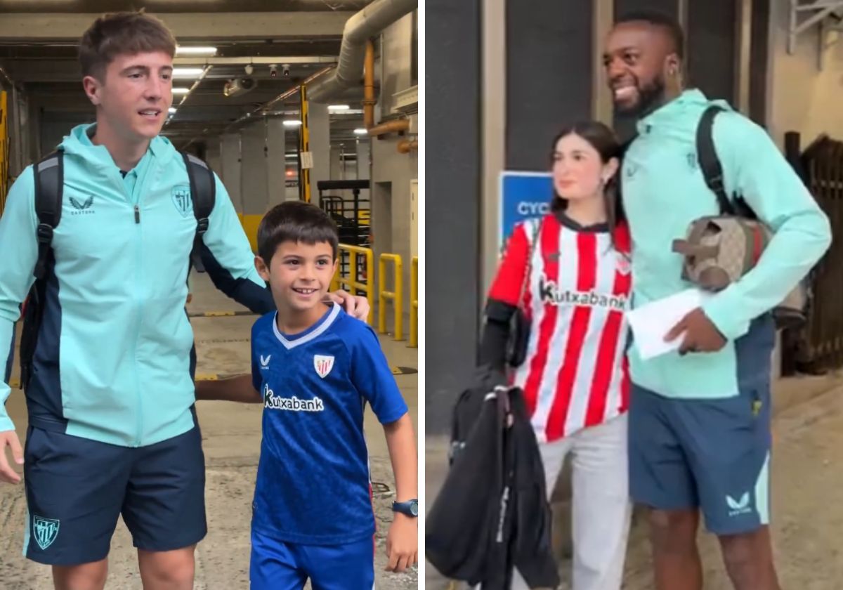 Niños athleticzales arropan al Athletic a su llegada a Liverpool