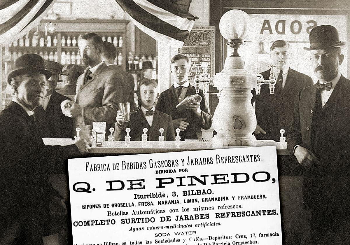 Anuncio de la fábrica de gaseosa y refrescos Pinedo (Bilbao, 1885).