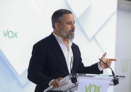El líder de Vox, Santiago Abascal, durante una rueda de prensa.
