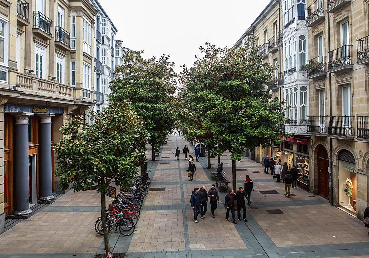 Vista de la calle Dato, en pleno centro de Vitoria.