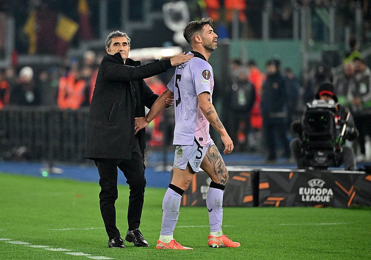 Valverde y Yeray en el estadio Olímpico de Roma.