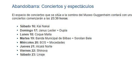 Pantallazo de la página web del Ayuntamiento de Bilbao de Aste Nagusia.