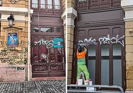 Estado en el que ha quedado la fachada del Arriaga.