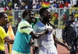 Iñaki Williams celebra un gol con Ghana.