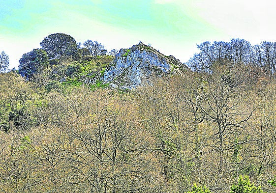 El peñasco que esconde la cueva se oculta de miradas indiscretas entre la espesura.