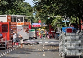 Preparativos esta mañana en la Gran Vía de Bilbao.
