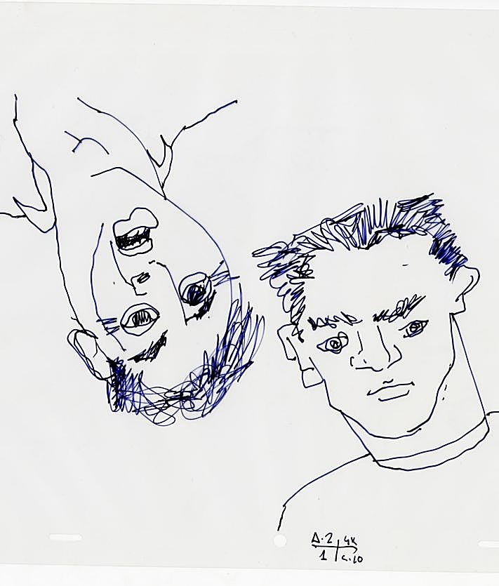 Imagen secundaria 2 - 'Piano ailé', dibujo de Esther Ferrer; un calendario diseñado por Gema Intxausti, y esbozo de 'Microhistoria de animación en acetato', de José Félix González Placer.