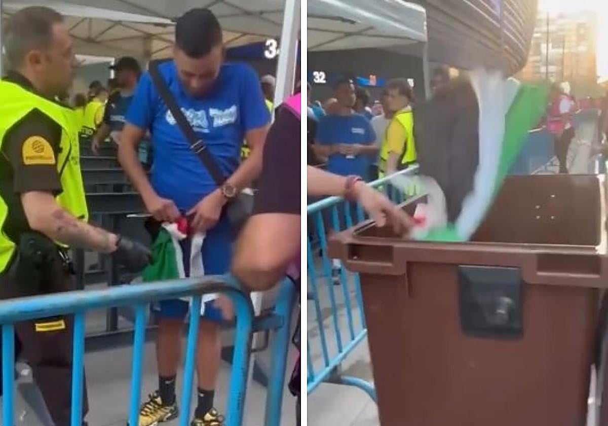 Polémica en el Bernabéu con banderas de Palestina en la basura: «Estas no pasan»