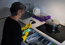 Una empleada de hogar, ajena a la información, durante su jornada de trabajo.