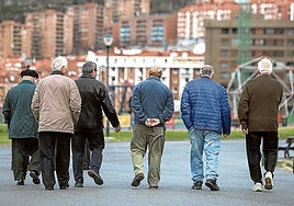 Un grupo de personas mayores pasea por el parque Etxebarria de Bilbao.