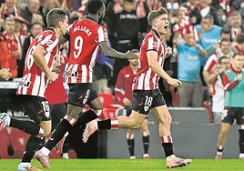 Jauregizar celebra el tanto que permitió salvar un punto ante el Girona.