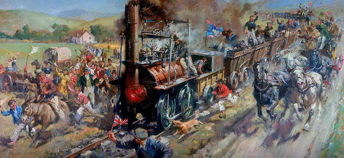 'Apertura del ferrocarril entre Stockton y Darlington en 1825' (1949), de Terence Tenison Cuneo.