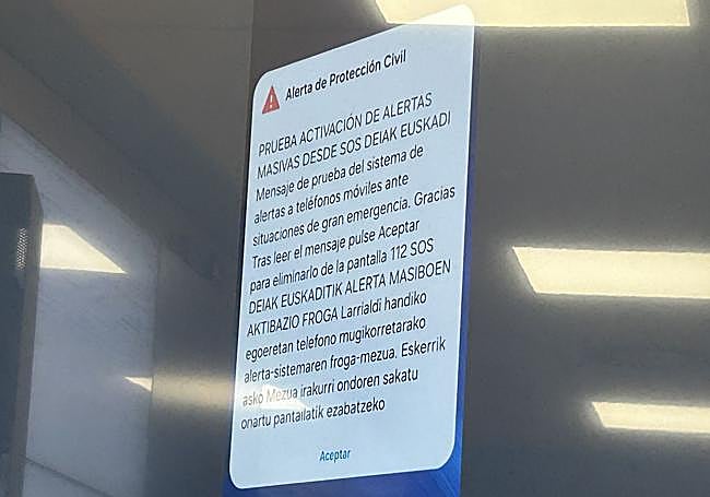 Mensaje de prueba que ha llegado este jueves a los vecinos de Balmaseda.