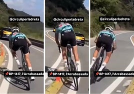 Cazan a un ciclista profesional saltando al carril contrario en una peligrosa carretera de Cataluña