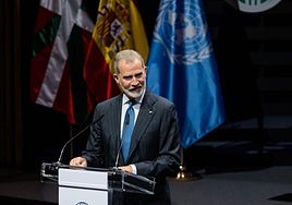 Felipe VI, durante su intervención en la Conferencia Internacional de Naciones Unidas sobre Víctimas del Terrorismo, celebrada en 2024 en Vitoria.